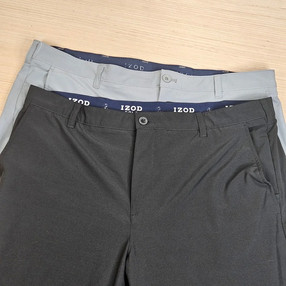 Lot of 2 IZOD Golf Pants Men 40x32 Black Performance Flat Front Stretch Trousers